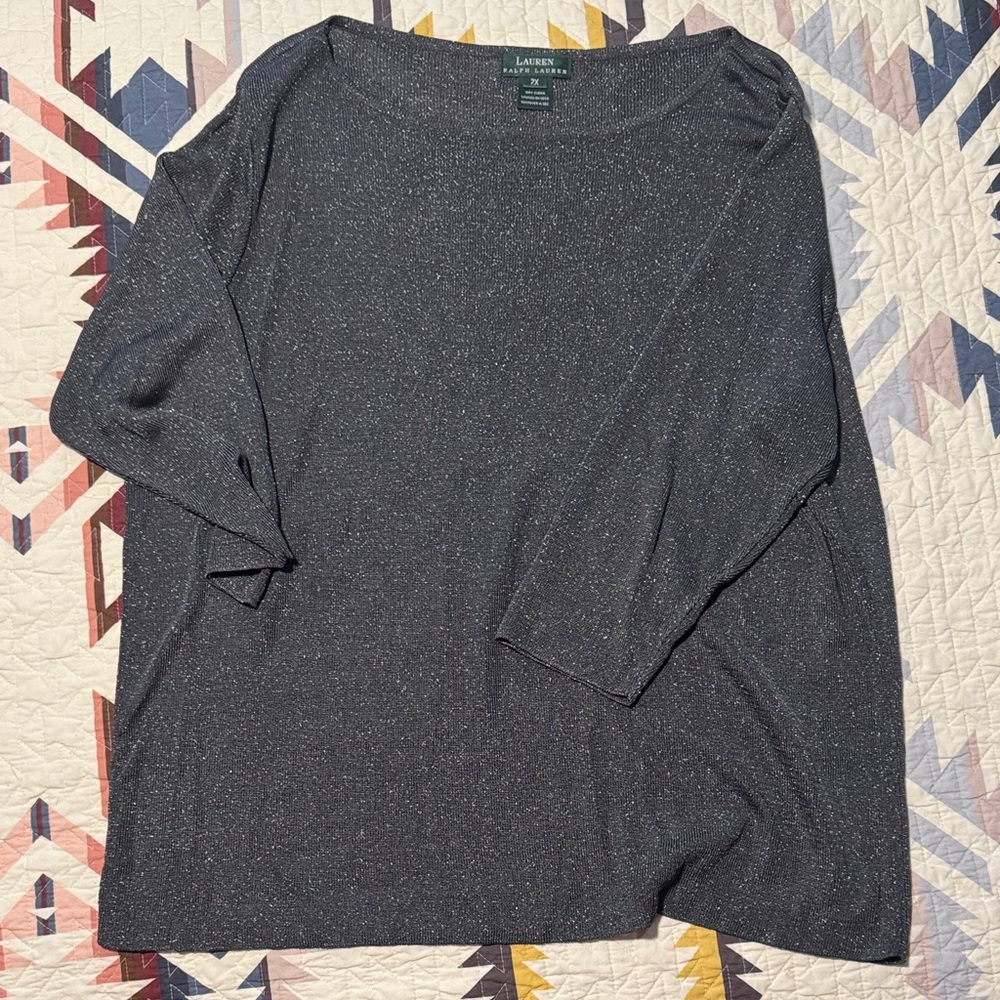 Lauren Ralph Lauren Metallic Charcoal Sparkle Knit Top